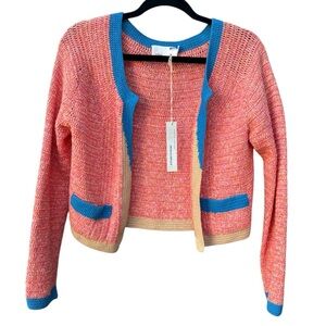 NWT Yoon Coral and Ocean Blue Women's knit‎ Cardigan. Size Medium